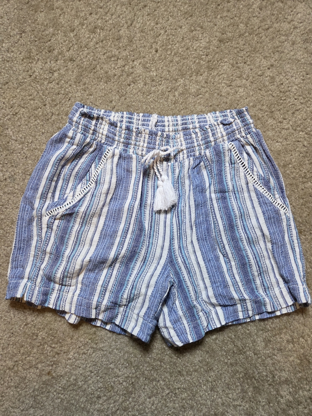 Briggs Women's Pull On Striped Drawstring Shorts Boho Coastal Size S